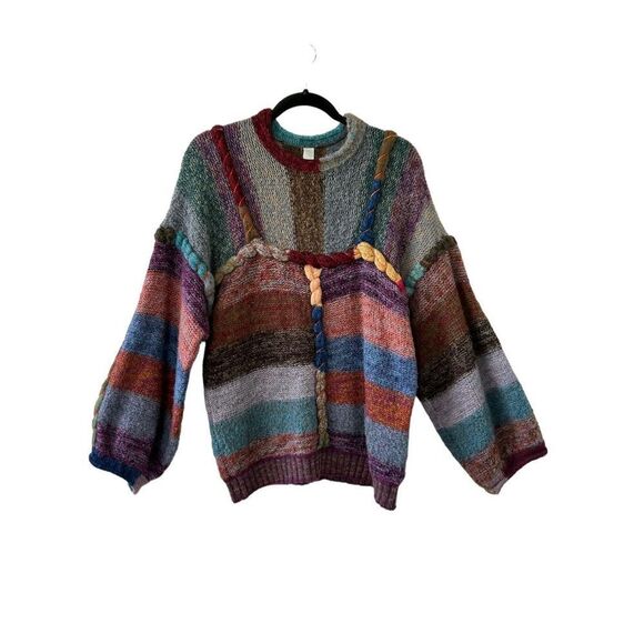 Vintage Pullover Sweater Drop Shoulder Striped Acrylic Wool Multicolor Size XL - Picture 1 of 9